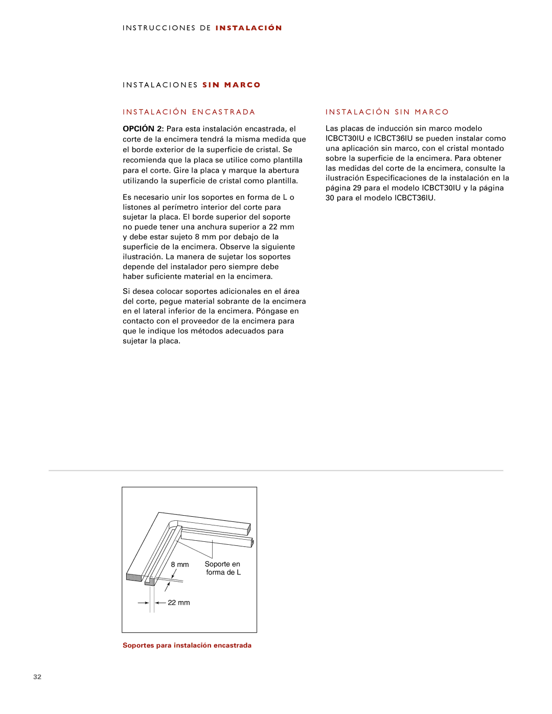 Wolf ICBCT30I installation instructions S TA L a C I Ó N S I N M a R C O 