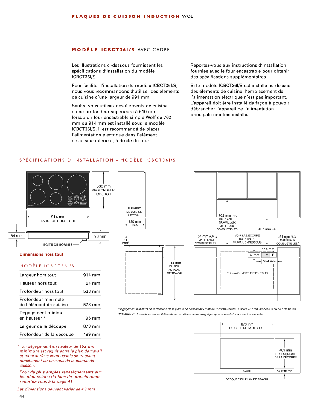 Wolf ICBCT30I installation instructions D È L E ICBCT36I/S Avec C Adre 