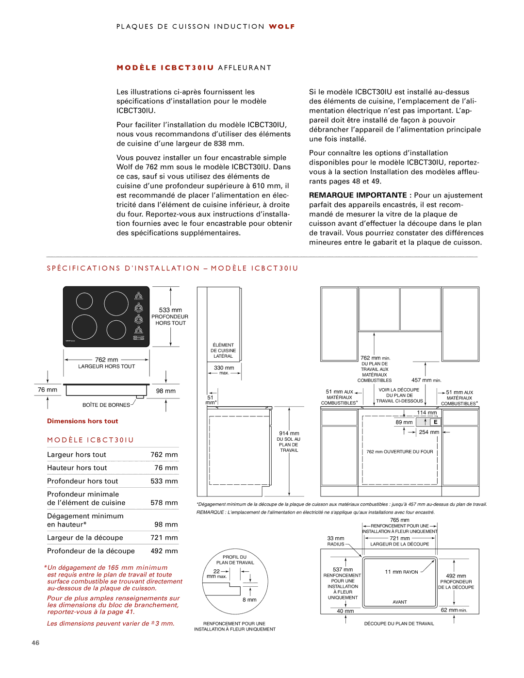 Wolf installation instructions Odèle ICBCT30IU a F F L E U R a N T 