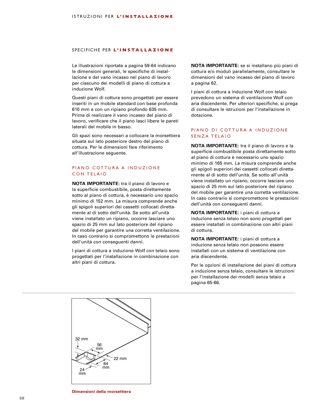 Wolf ICBCT30I installation instructions Specifiche PER L ’ I N S TA L L a Z I O N E 