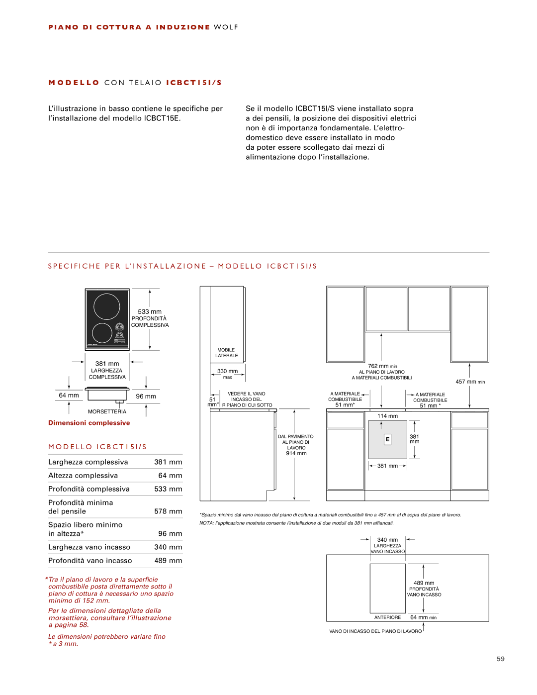 Wolf ICBCT30I installation instructions D E L L O I C B C T 1 5 I / S 