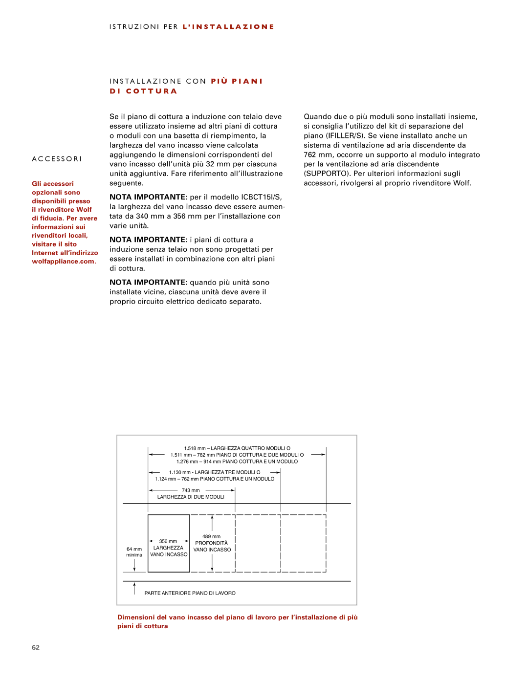 Wolf ICBCT30I installation instructions C O T T U R a 