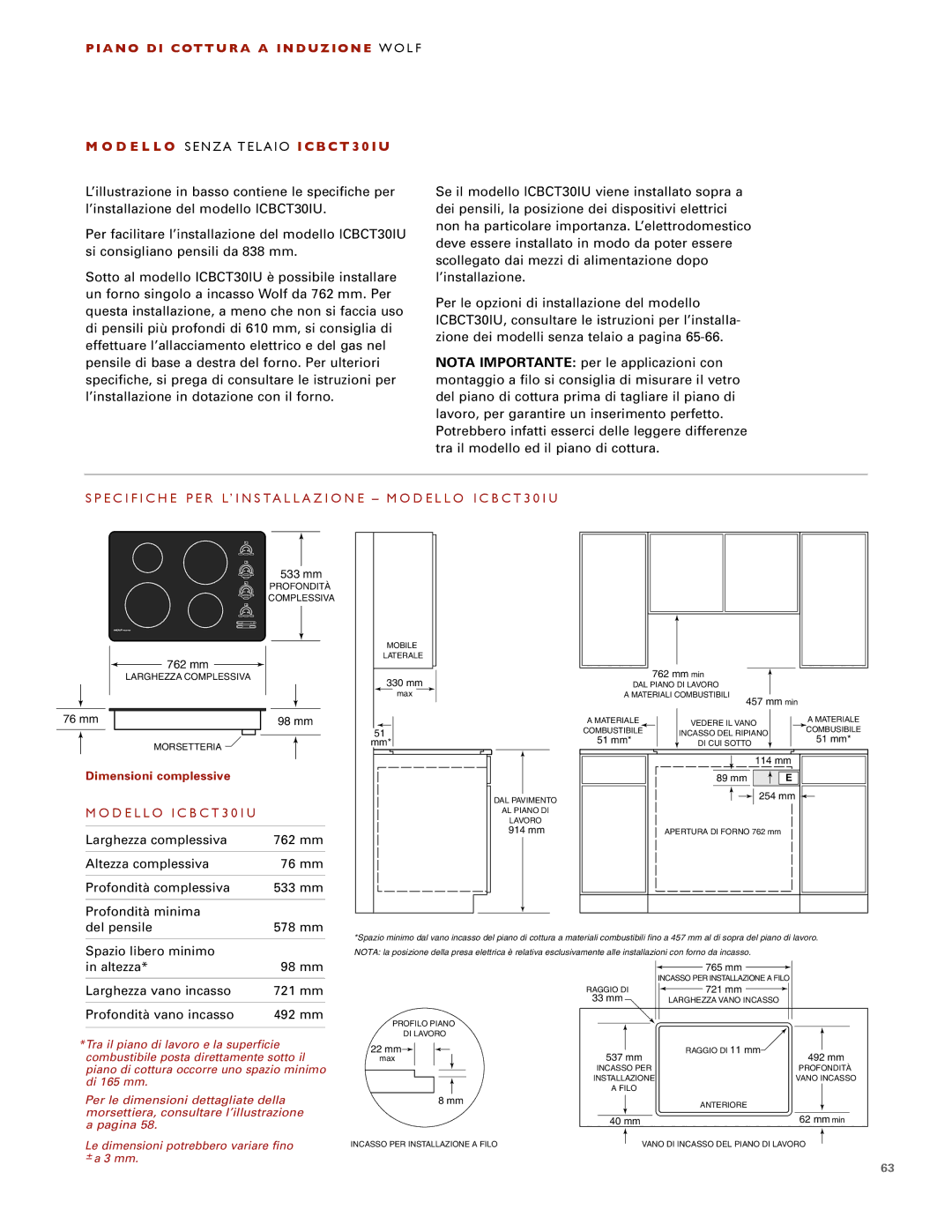 Wolf ICBCT30I installation instructions D E L L O I C B C T 3 0 I U 