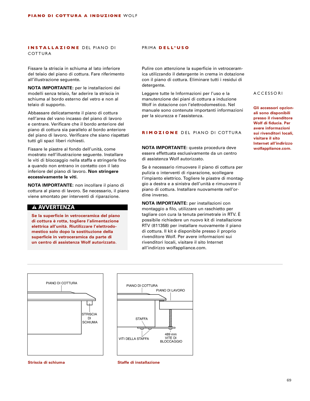 Wolf ICBCT30I installation instructions Eccessivamente le viti, Prima D E L L ’ U S O 