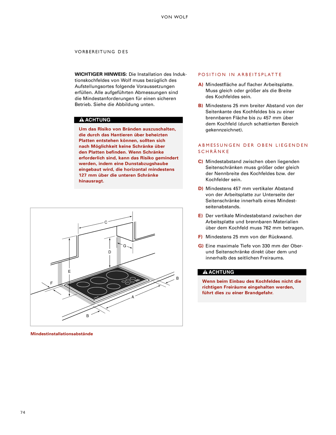 Wolf ICBCT30I installation instructions D U K T I O N S K O C H F E L D E R VON Wolf, S Ta L L At I O N S O R T E S 