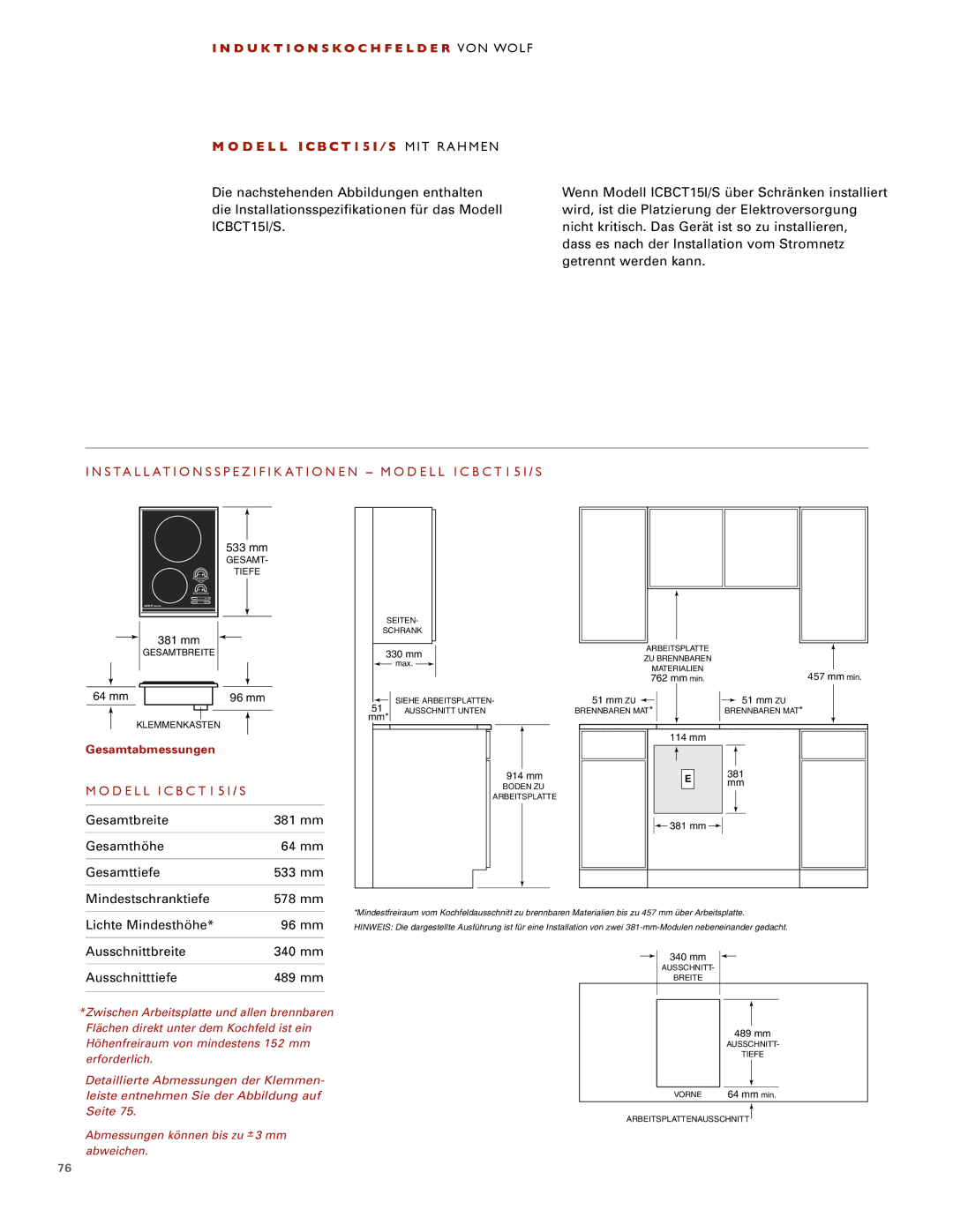 Wolf ICBCT30I installation instructions D E L L I C B C T 1 5 I / S 