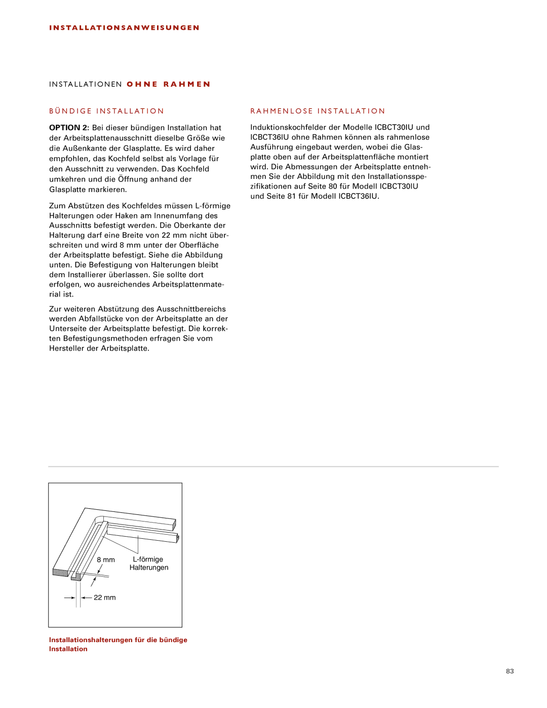 Wolf ICBCT30I installation instructions Installationsanweisungen Installationen O H N E R a H M E N 