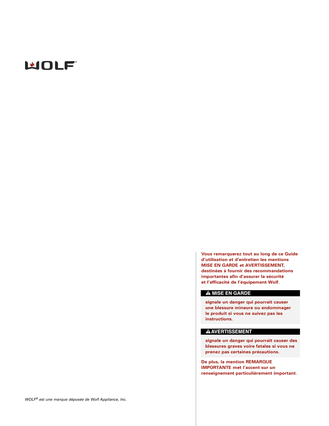 Wolf ICBCT30IU manual Wolf est une marque déposée de Wolf Appliance, Inc 