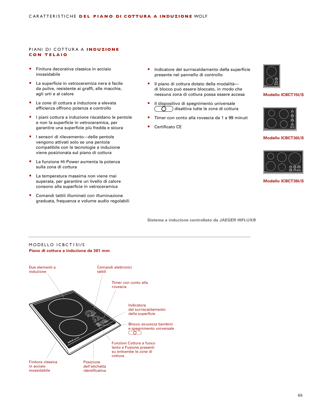 Wolf ICBCT30IU manual D E L L O I C B C T 1 5 I / S, Modello ICBCT15I/S Modello ICBCT30I/S Modello ICBCT36I/S 