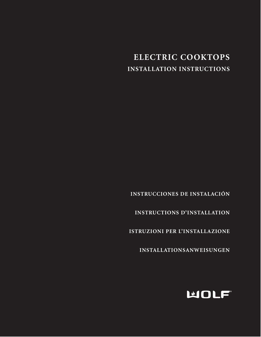 Wolf ICBCT36EU, ICBCT30EU, ICBCT15E installation instructions Electric Cooktops 