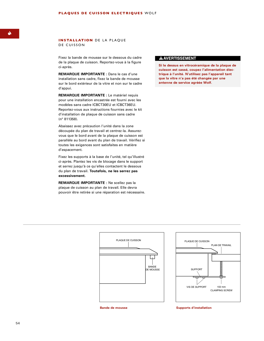 Wolf ICBCT15E, ICBCT36EU, ICBCT30EU installation instructions DE Cuisson, Remarque Importante Dans le cas d’une 