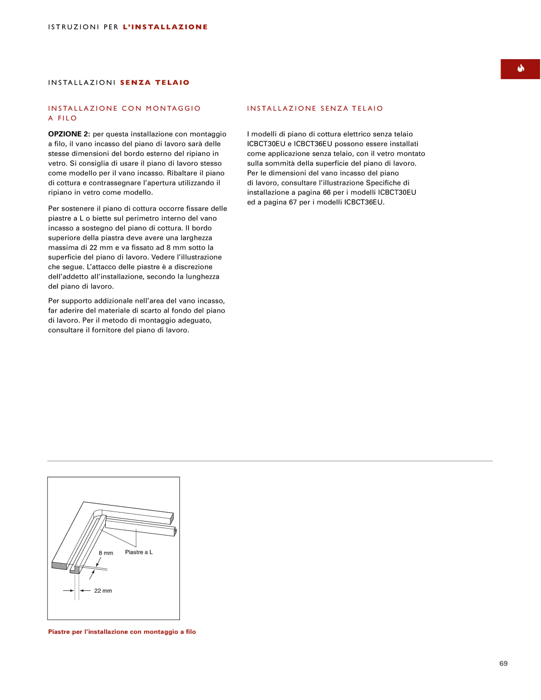 Wolf ICBCT15E, ICBCT36EU, ICBCT30EU installation instructions Installazione Senza Telaio 