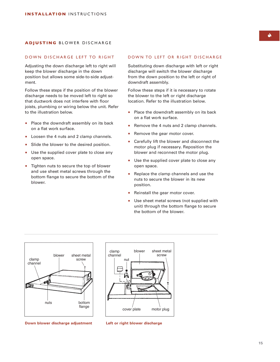 Wolf ICBDD30 installation instructions Down Discharge Left to Right 