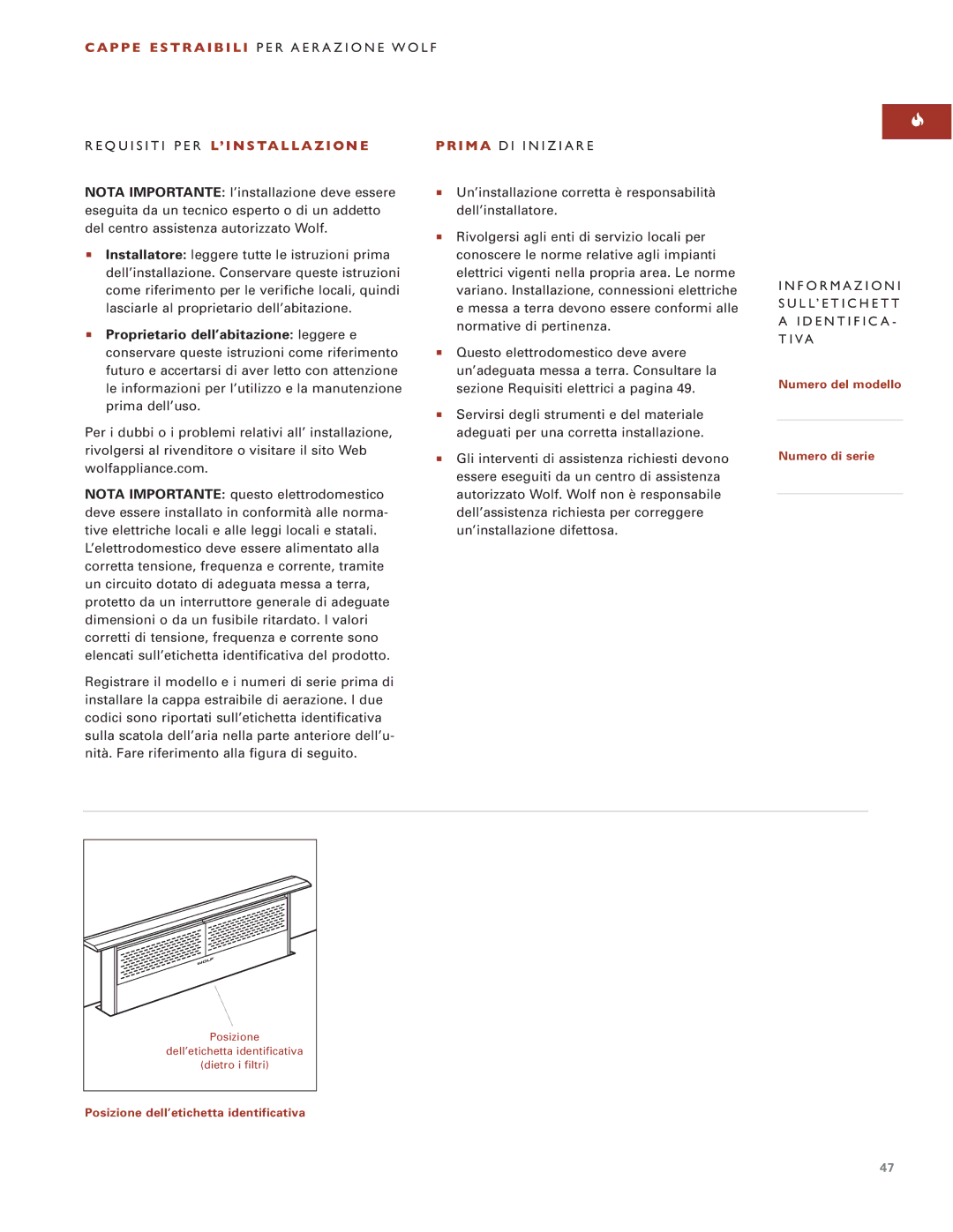 Wolf ICBDD30 installation instructions I M a DI Iniziare, Informazioni SULL’ETICHETT Identifica Tiva 