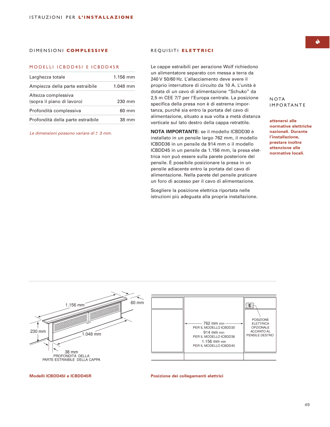 Wolf ICBDD30 installation instructions Modelli ICBDD45I E ICBDD45R, Requisiti E L E T T R I C 