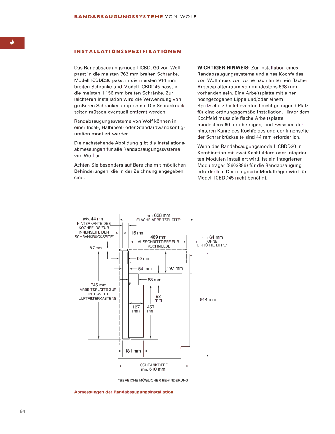 Wolf ICBDD30 installation instructions Min mm 