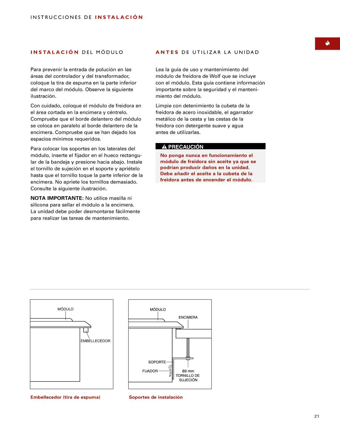 Wolf ICBIF15/S installation instructions Embellecedor tira de espuma 