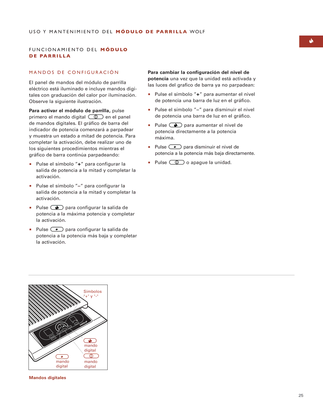 Wolf ICBIG15 manual N D O S D E C O N F I G U R Ac I Ó N, Para cambiar la configuración del nivel de 