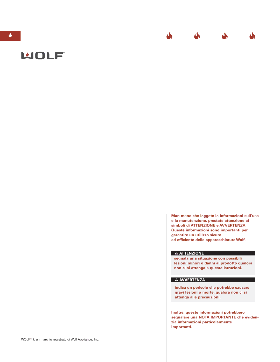 Wolf ICBIG15 manual Wolf è un marchio registrato di Wolf Appliance, Inc 