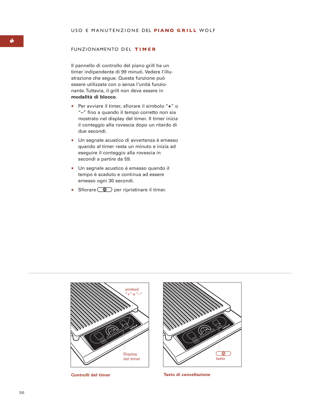 Wolf ICBIG15 manual Controlli del timer 