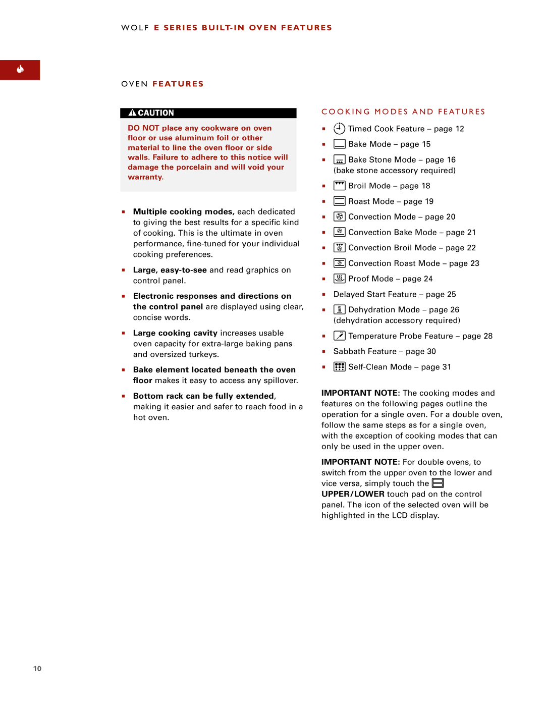 Wolf ICBSO30-2U/S manual E N Features, O K I N G M O D E S a N D F E AT U R E S, Electronic responses and directions on 