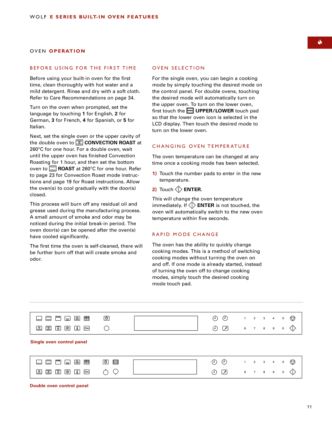 Wolf ICBSO30-2F/S manual L F E Series BUILT- in Oven Features E N Operation, UPPER/LOWER touch pad, Convection Roast at 