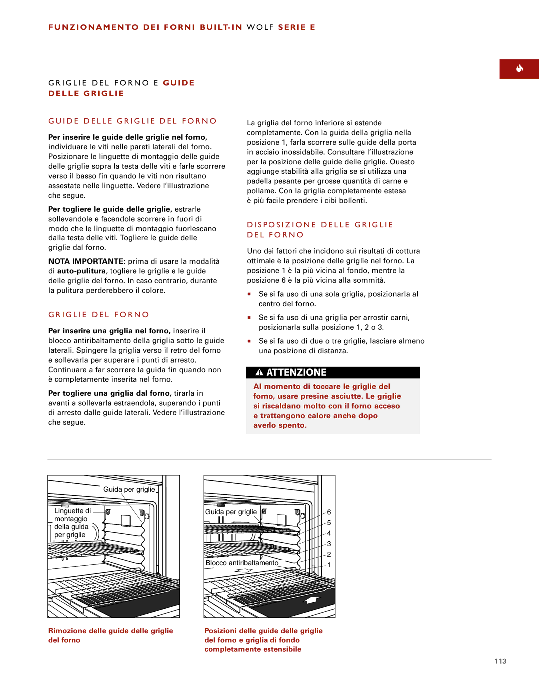 Wolf ICBSO30-2F/S manual I G L I E D E L F O R N O E Guide, Delle Griglie, I D E D E L L E G R I G L I E D E L F O R N O 