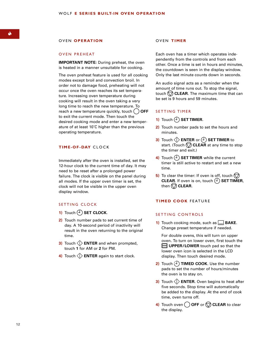 Wolf ICBSO30-2U/S manual L F E Series BUILT- in Oven Operation E N Operation, Touch SET Timer, Time of DAY C L O C K 