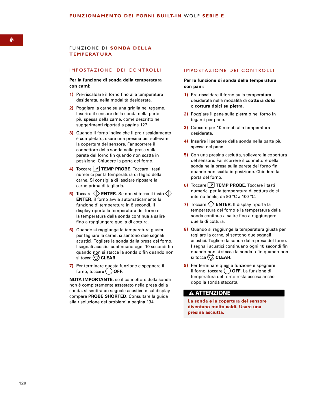 Wolf ICBSO30-2U/S, ICBSO30-2F/S manual Per la funzione di sonda della temperatura con carni 