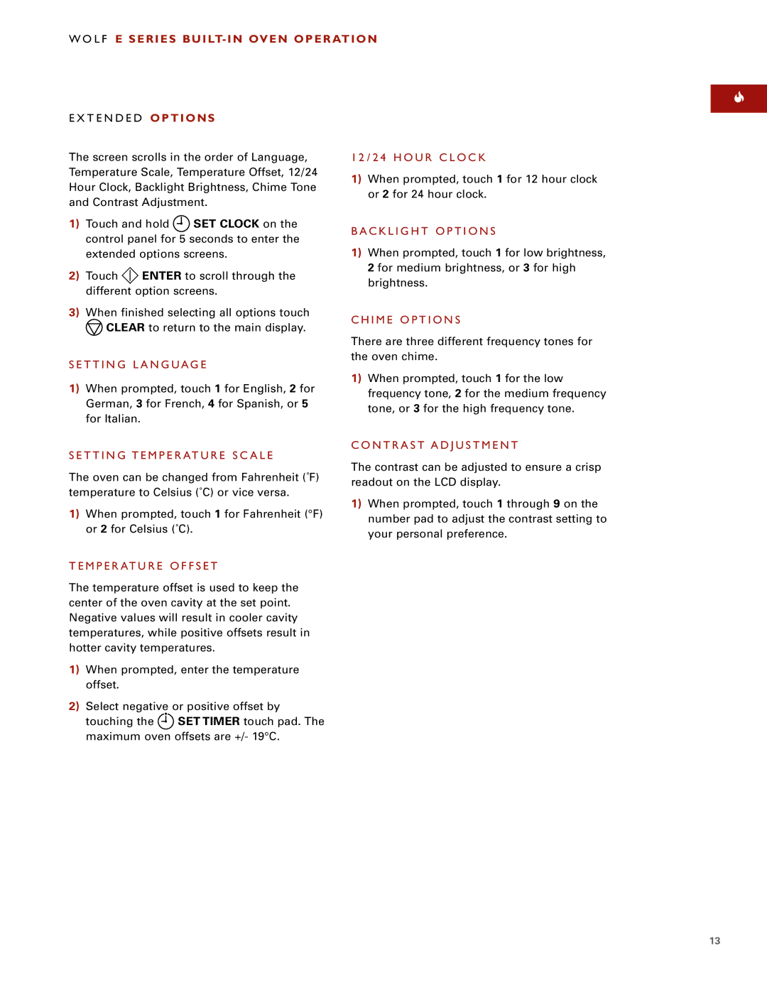 Wolf ICBSO30-2F/S, ICBSO30-2U/S manual L F E Series BUILT- in Oven Operation, Options, SET Clock on 
