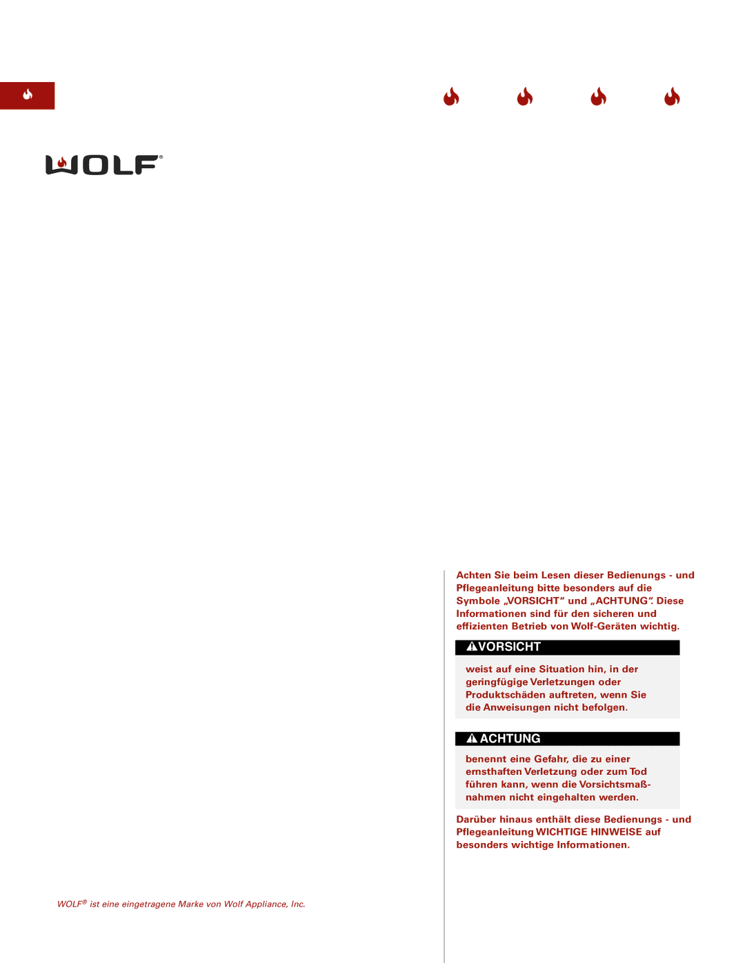 Wolf ICBSO30-2U/S, ICBSO30-2F/S manual Vorsicht 