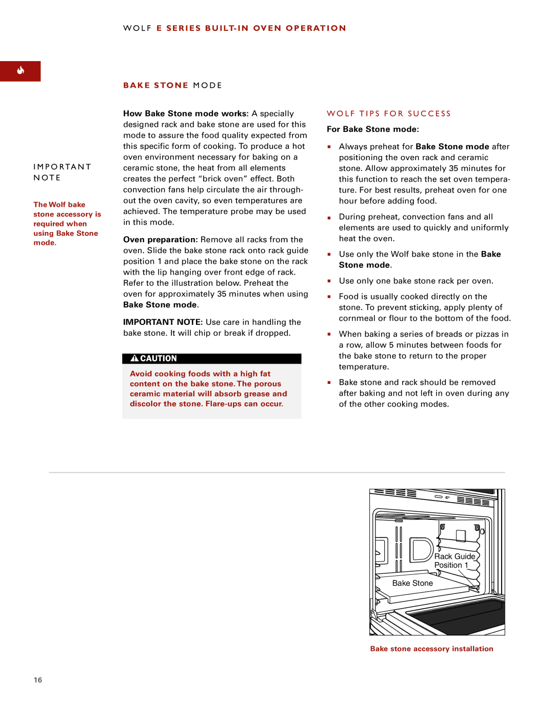 Wolf ICBSO30-2U/S manual P O Rta N T N Ot E, Bake Stone M O D E, For Bake Stone mode, Bake stone accessory installation 
