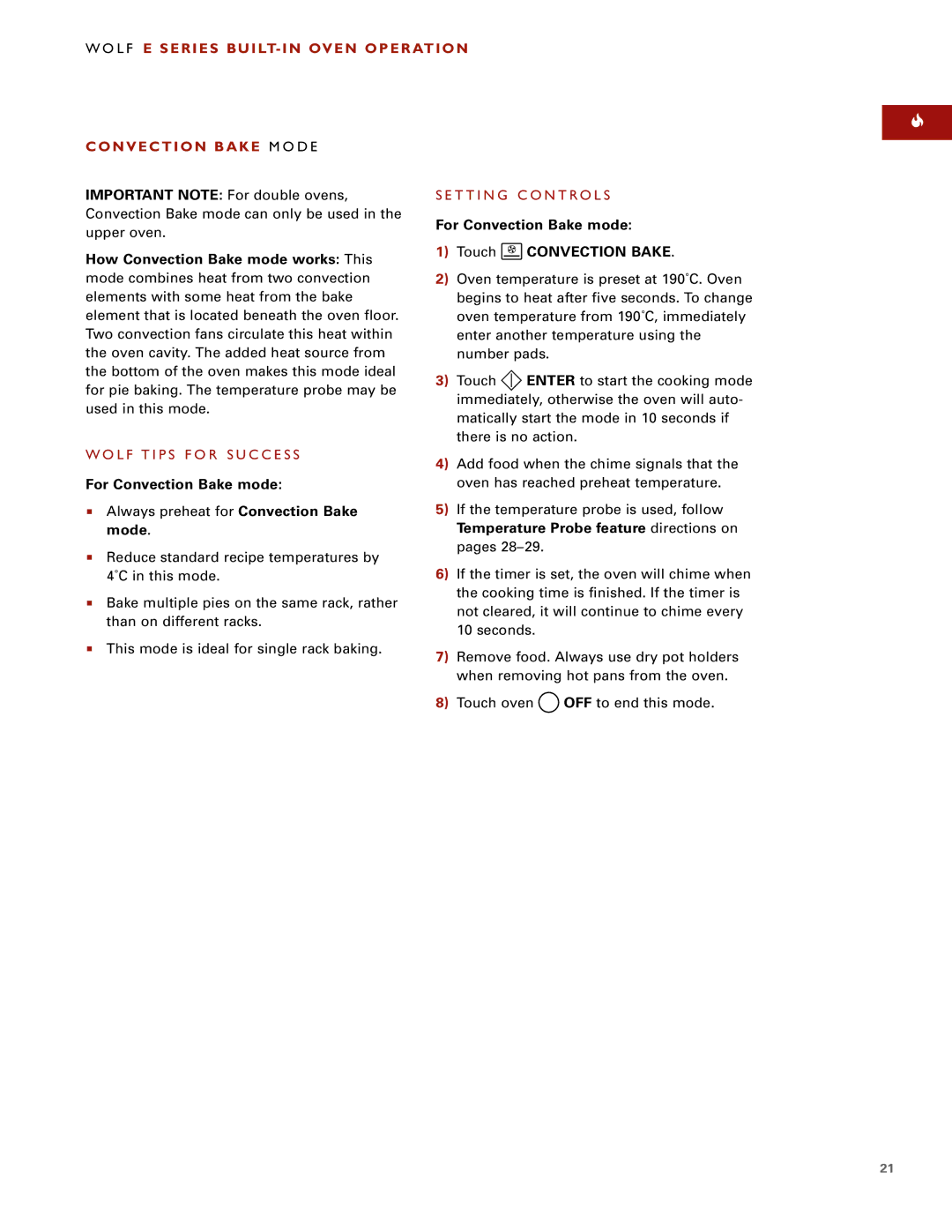 Wolf ICBSO30-2F/S, ICBSO30-2U/S manual For Convection Bake mode, How Convection Bake mode works This 