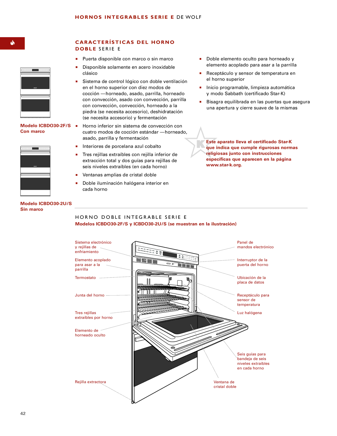 Wolf ICBSO30-2U/S manual Características DEL Horno Doble S E R I E E, R N O D O B L E I N T E G R a B L E S E R I E E 