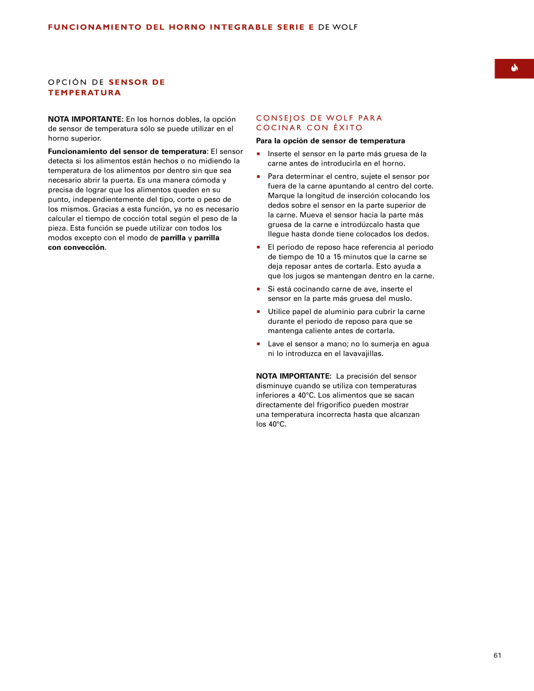 Wolf ICBSO30-2F/S, ICBSO30-2U/S manual C I Ó N D E Sensor DE, Temperatura, Para la opción de sensor de temperatura 