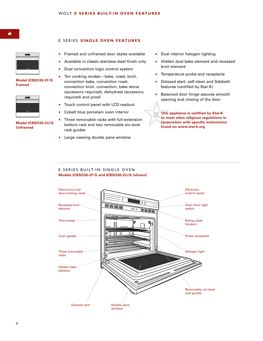 Wolf ICBSO30-2U/S, ICBSO30-2F/S manual L F E Series BUILT- in Oven Features, E R I E S Single Oven Features 