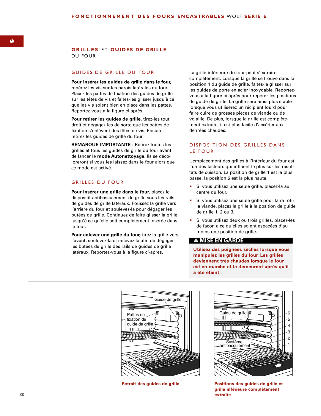 Wolf ICBSO30-2U/S, ICBSO30-2F/S I D E S D E G R I L L E D U F O U R, I L L E S D U F O U R, Retrait des guides de grille 