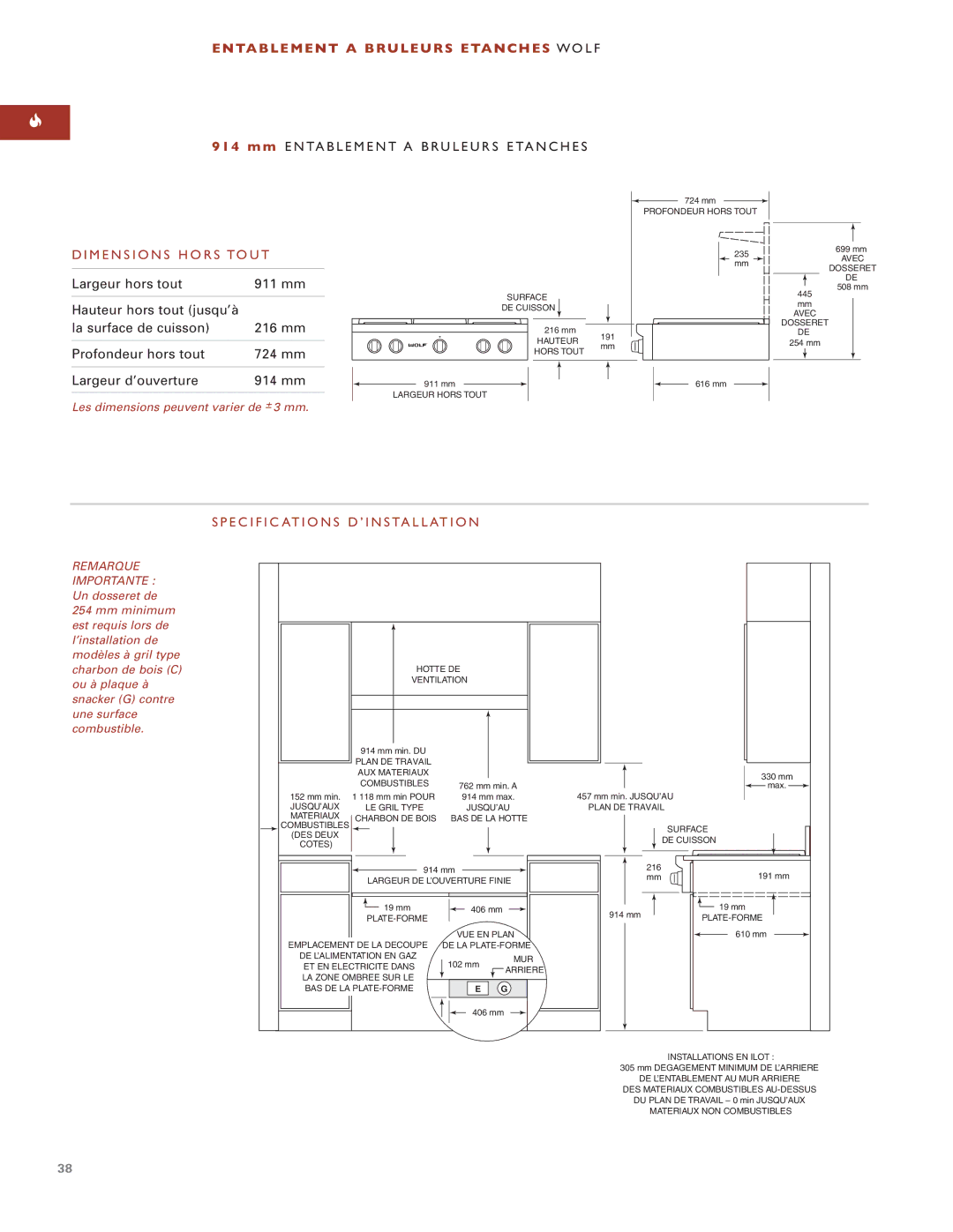 Wolf ICBSRT304 installation instructions m m Entablement a Bruleurs Etanches 