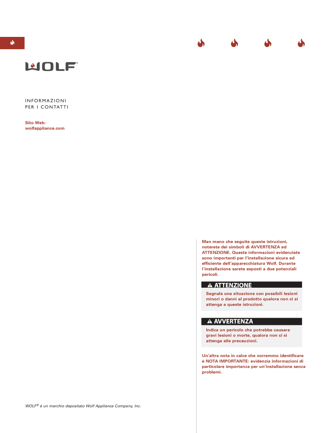 Wolf ICBSRT304 installation instructions Informazioni PER I Contatti 
