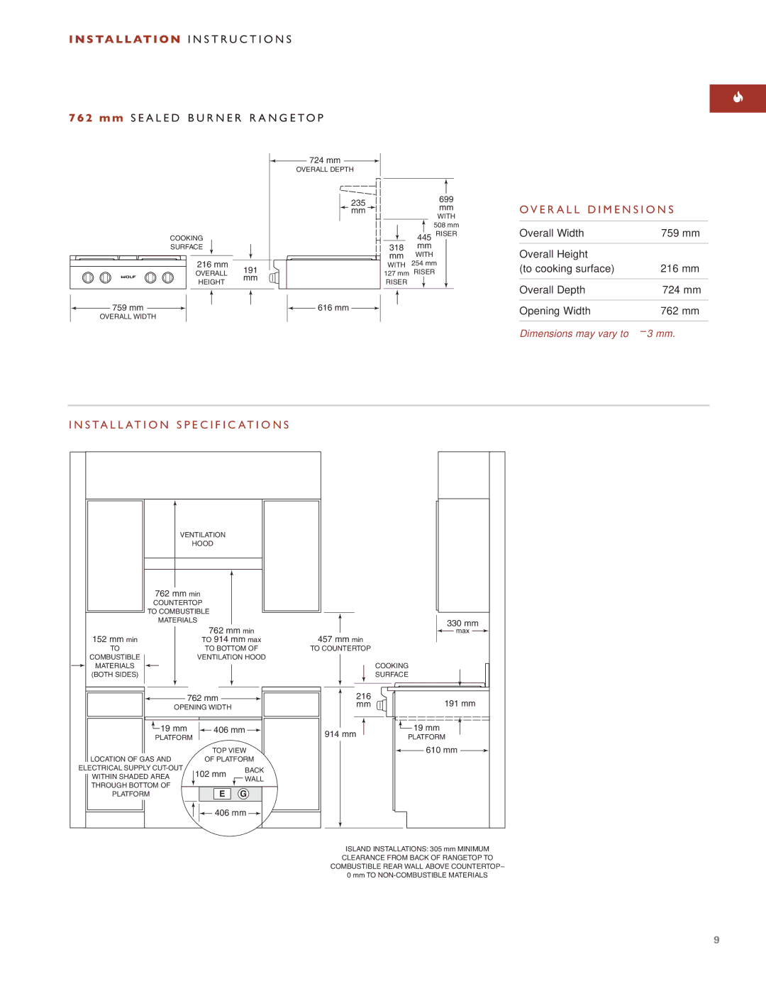 Wolf ICBSRT304 installation instructions S Ta L L At I O N I N S T Ru C T I O N S 