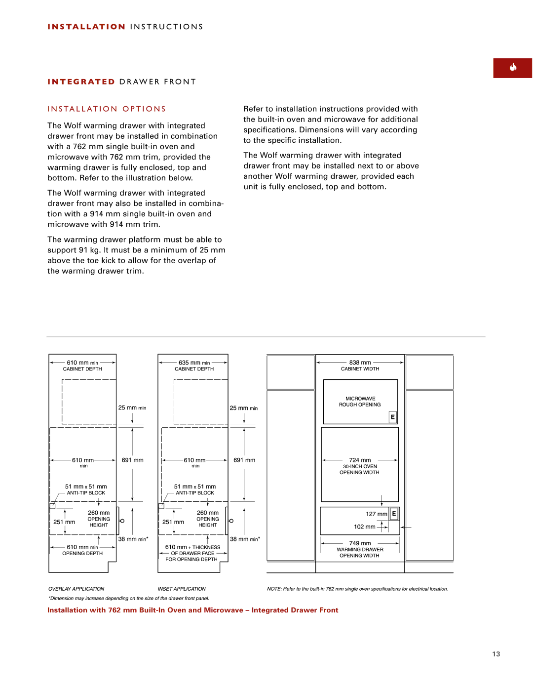 Wolf ICBWWD30 installation instructions Installation Options 