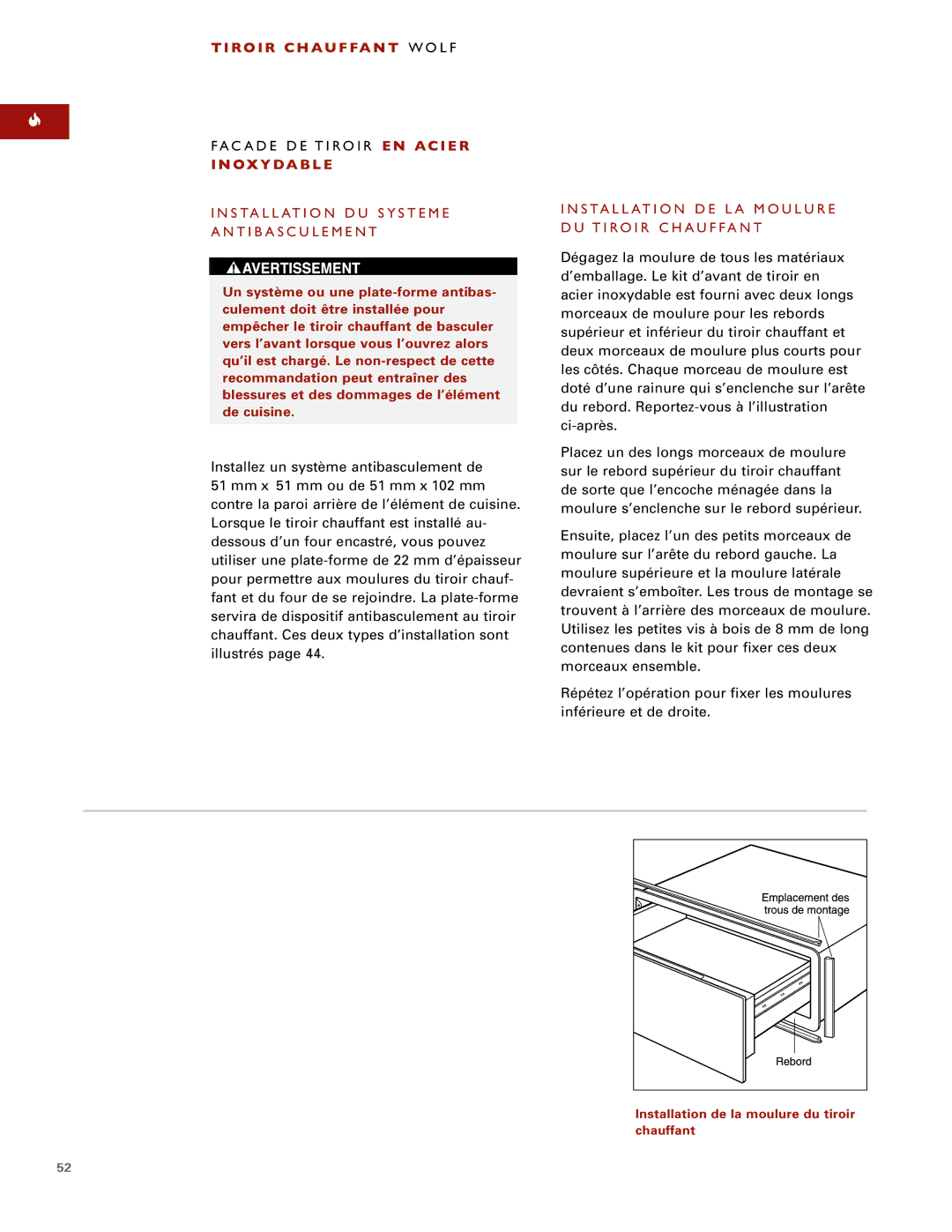 Wolf ICBWWD30 installation instructions R O I R C H AU F FA N T Wolf, Installation DU Systeme Antibasculement 