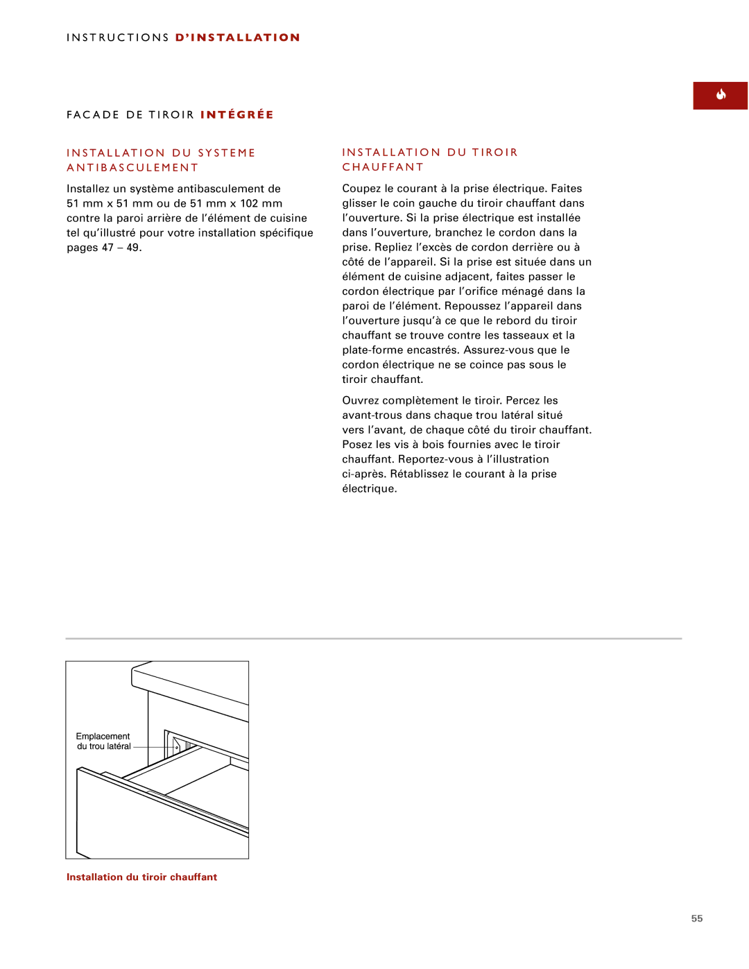 Wolf ICBWWD30 installation instructions Installation DU Systeme Antibasculement 