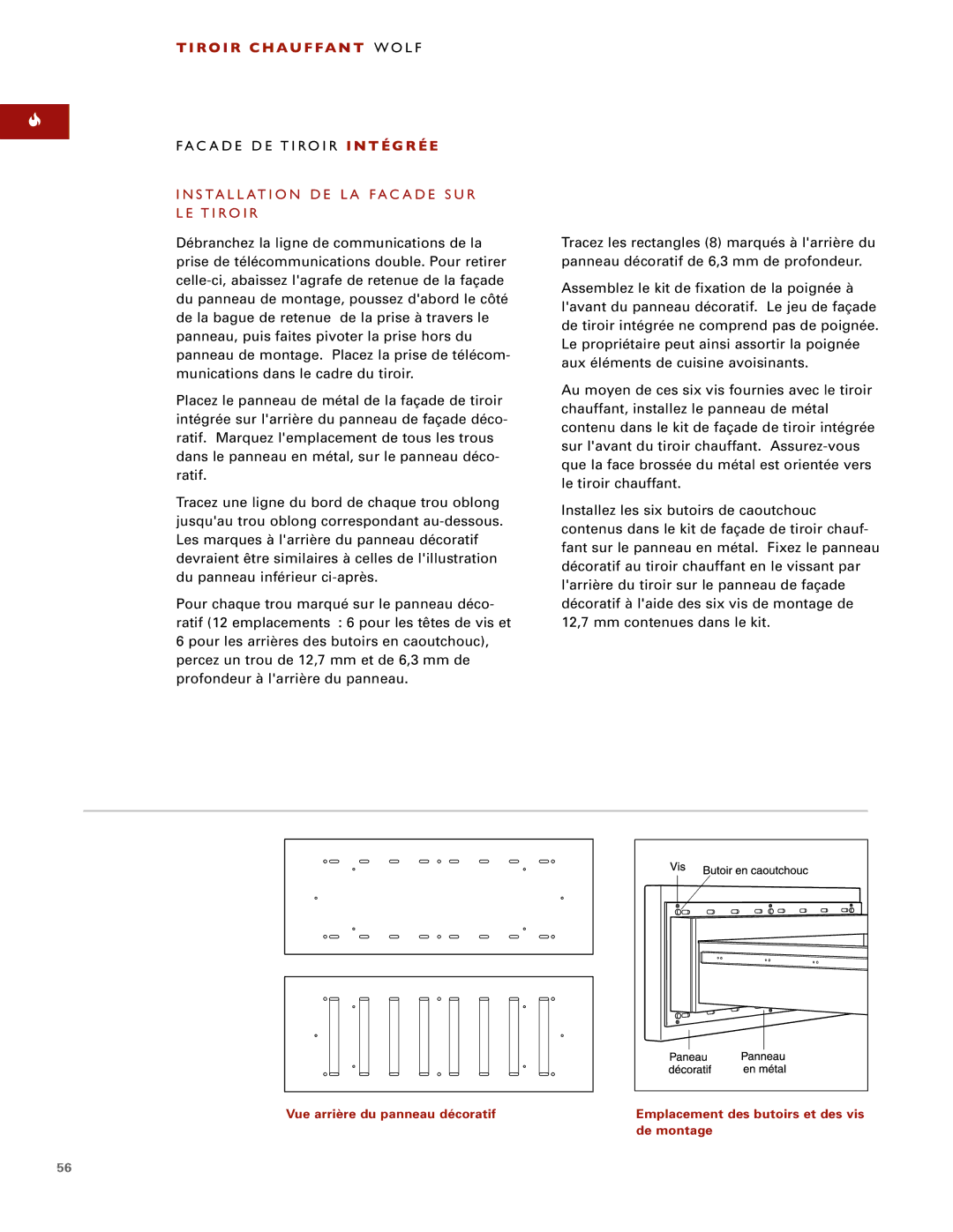 Wolf ICBWWD30 installation instructions R O I R C H Au F Fa N T Wo L F, Installation DE LA Facade SUR LE Tiroir 