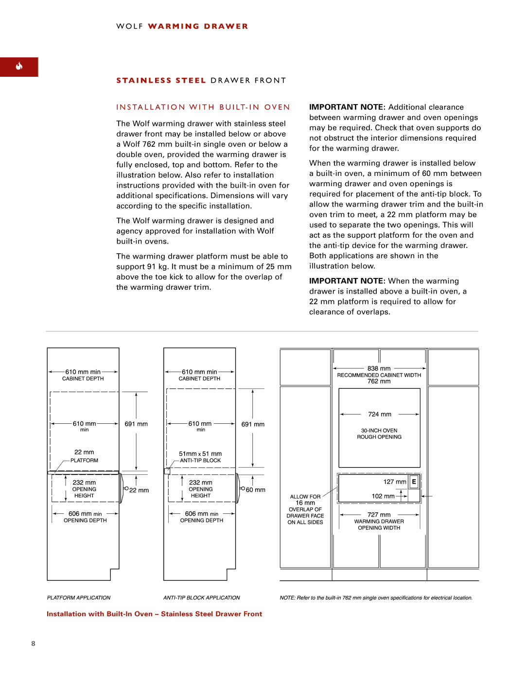 Wolf ICBWWD30 installation instructions Installation with BUILT- in Oven 