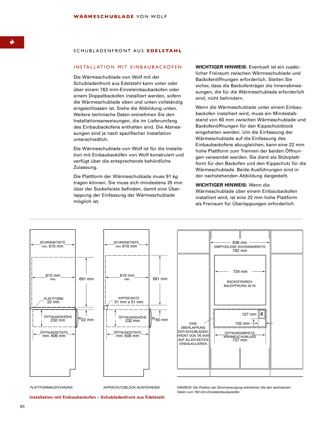 Wolf ICBWWD30 installation instructions WÄ R M E S C H U B LA D E VON Wolf, Installation MIT Einbaubackofen 