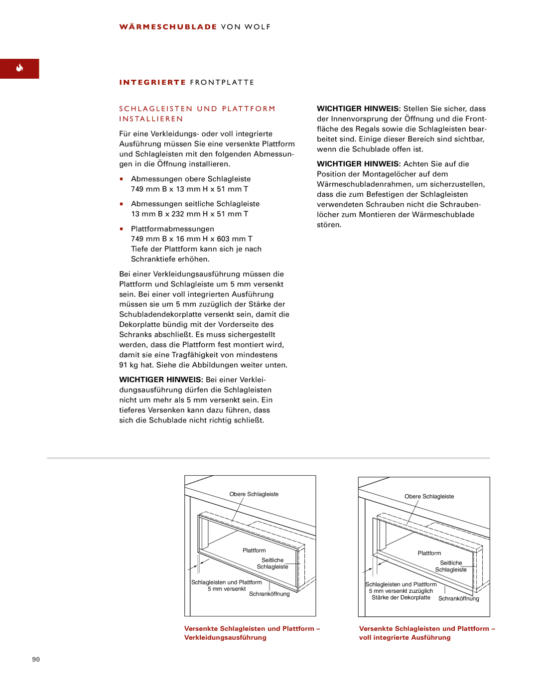 Wolf ICBWWD30 installation instructions Schlagleisten UND Plattform Installieren 