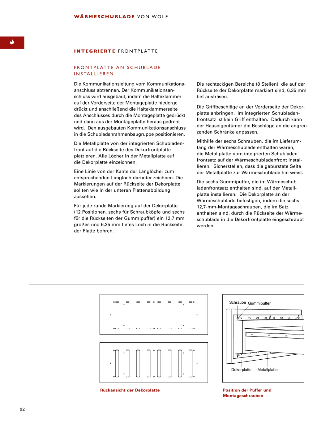 Wolf ICBWWD30 installation instructions Frontplatte AN Schublade Installieren 