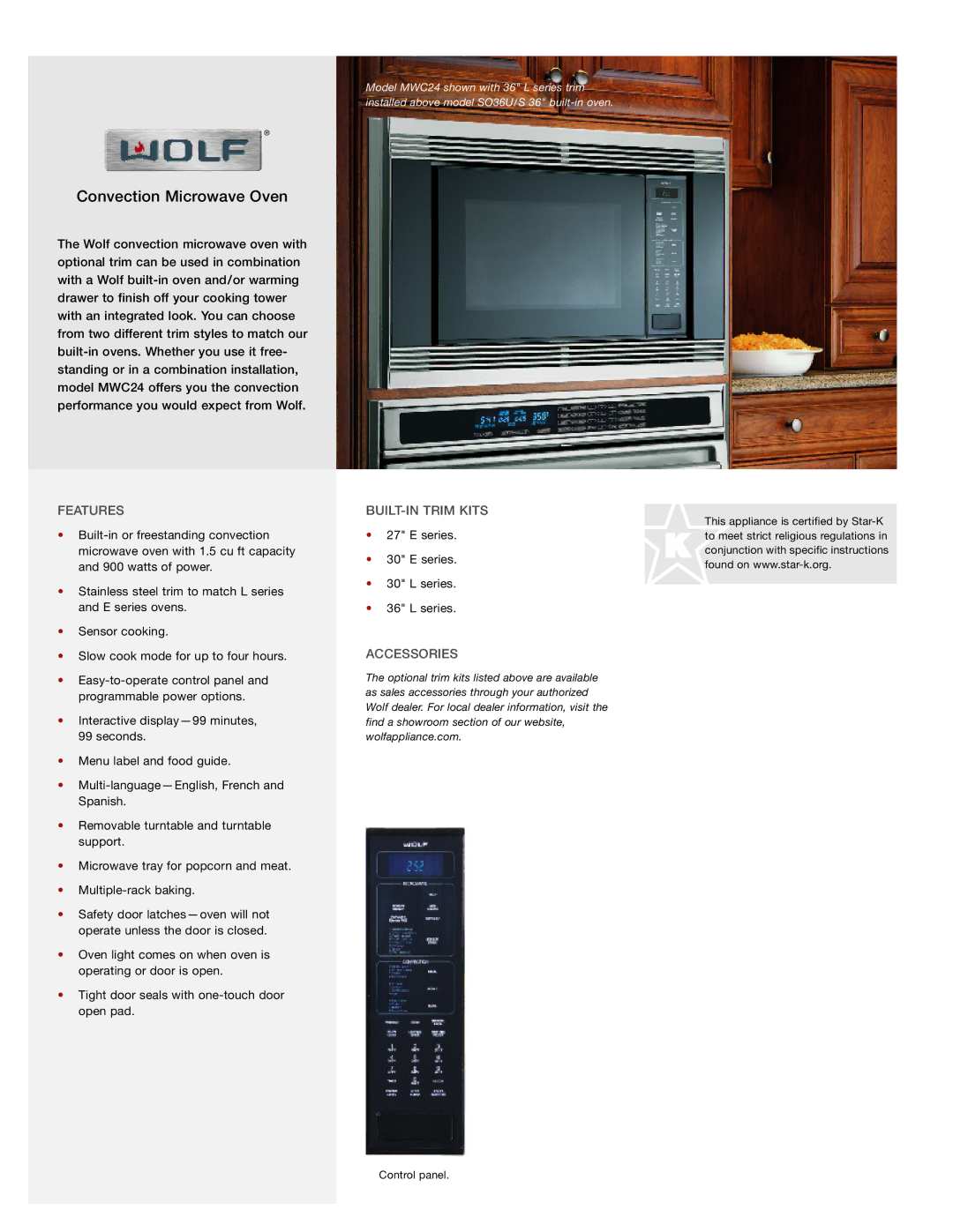 Wolf manual Convection Microwave Oven, Features, BUILT-IN Trim Kits, Accessories 