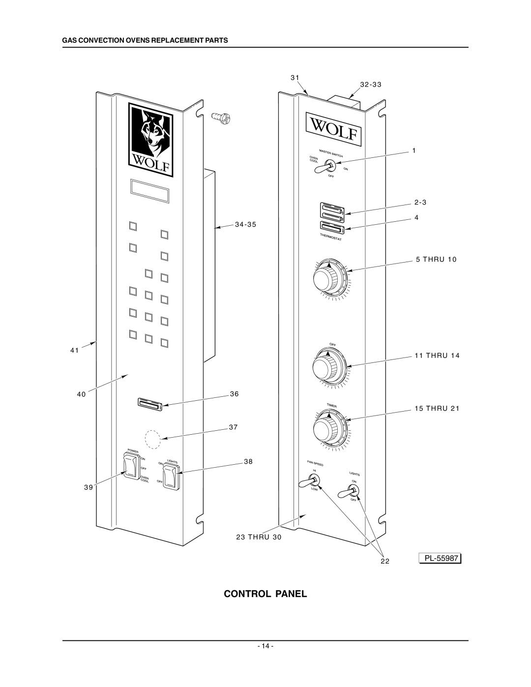 Wolf ML-136758 manual Control Panel 